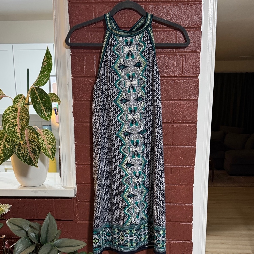 Y2K Max Studio Teal and Black Patterned Dress